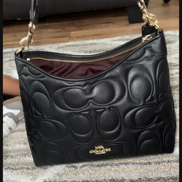 Coach Black Embossed Shoulder Bag with Gold Accents - Picture 2 of 4